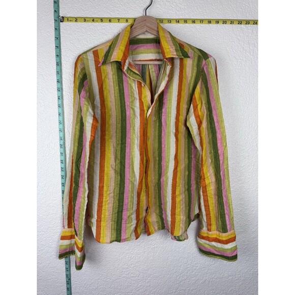 Gant Vintage Orange/Pink/Green Wing Collar Stripe Button Down Shirt Sz Vtg 14/M - Picture 1 of 5